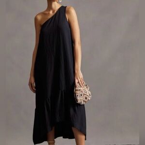 Anthropologie Maeve Black One Shoulder Midi Dress